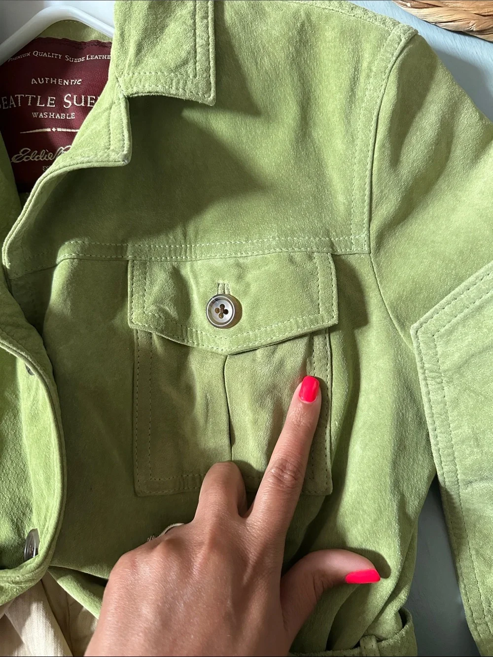 Eddie Bauer Vintage Seattle Suede Utility Safari Jacket Chartreuse Green Small